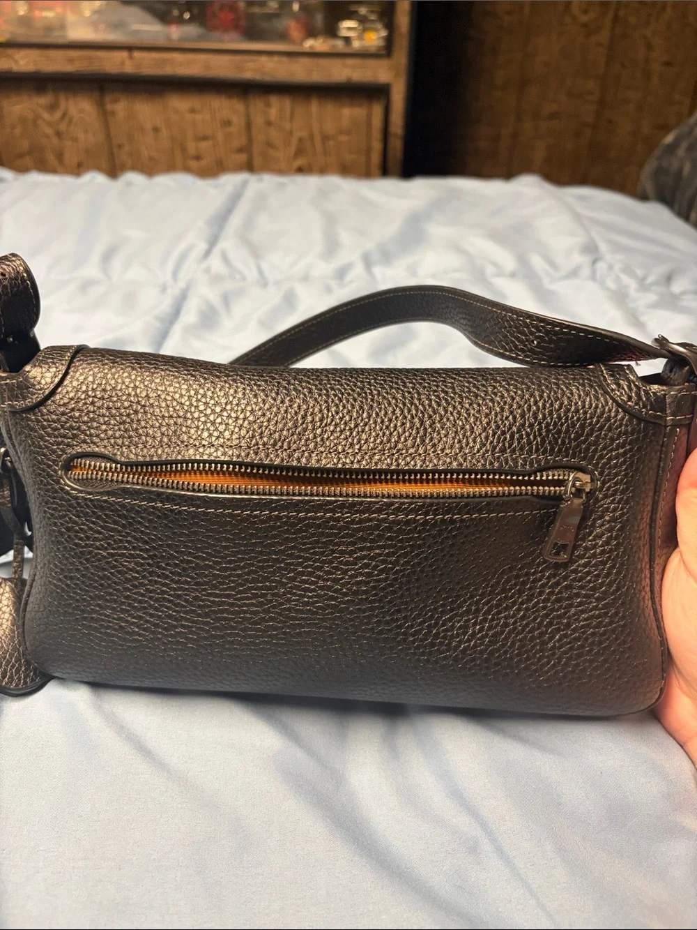 Coach Black Pebbled Leather Flap Shoulder Bag